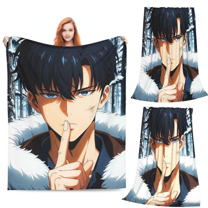 Anime Sung Jinwoo  Blankets Flannel Sofa Throw Blanket Breathable for Couch Bedding Outdoor Throws Bedspread Quilt