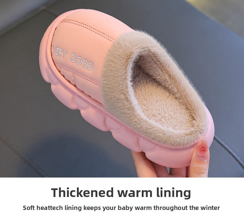 Waterproof Anti-Slip Kids Slippers Winter Warm Plush House Shoes for Boys Girls Indoor Outdoor Home Use