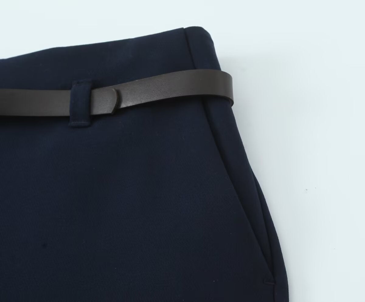 2025 summer new women's comfortable commuting rolled-up trousers with belt simple casual trousers