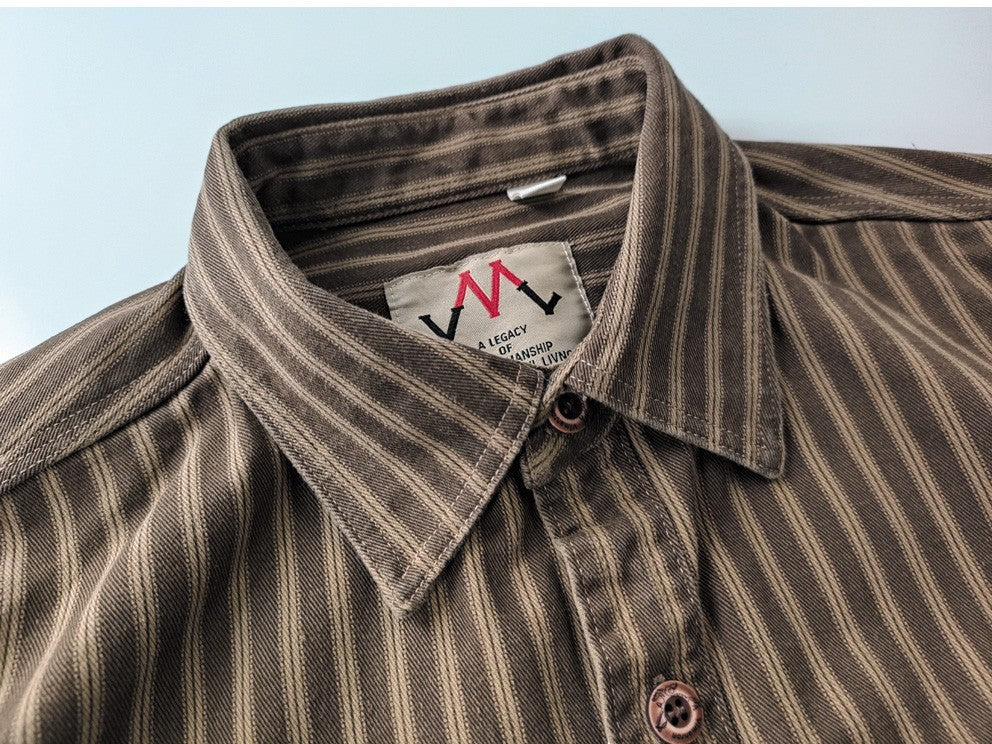 2025 Spring and Autumn New American Retro Woven Striped Cargo Shirt Men's Simple 100% Cotton Washed Double Pockets Thin Jacket