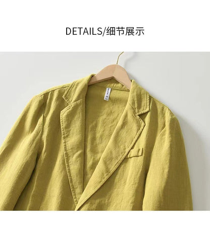 White Cotton Linen Suit Coat Men's Spring Summer Pure Color Slim Casual Business Thin Mens Blazer Jacket Comfortable Breathable