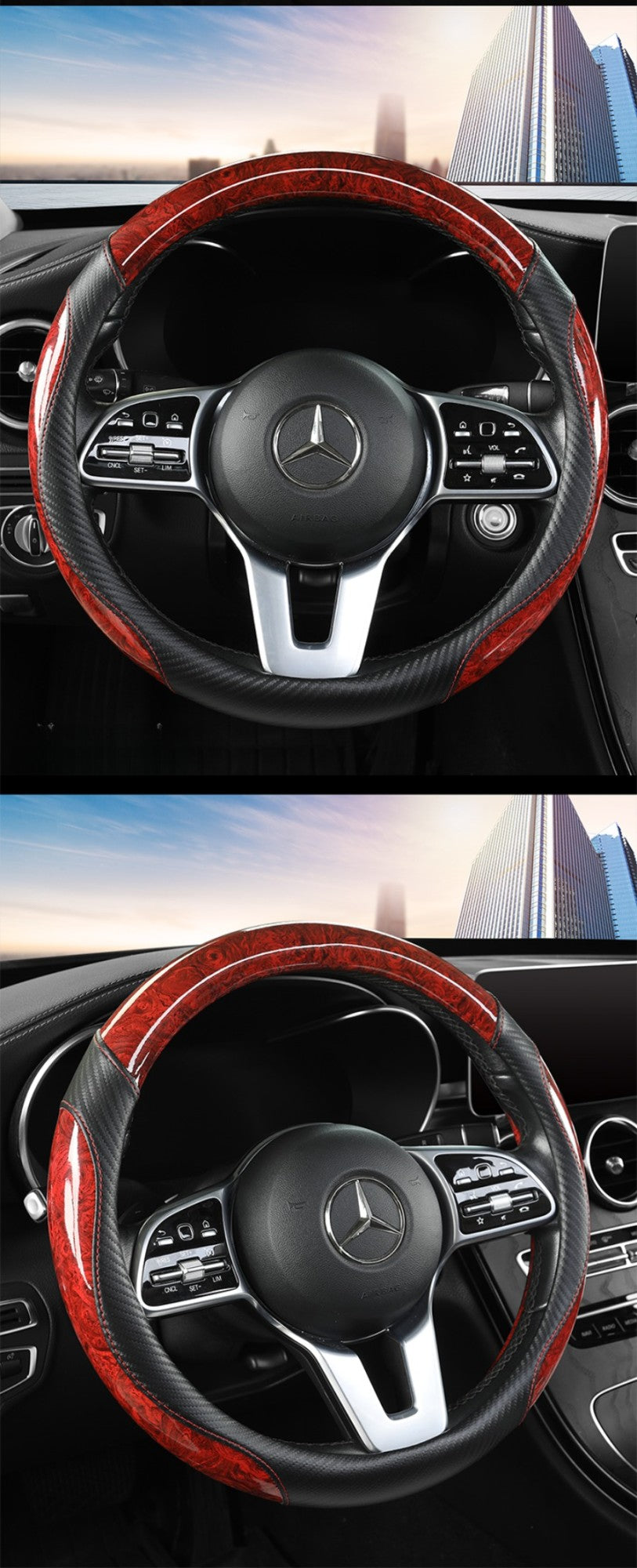 Capa para Volante de Carro com Acabamento em Madeira de Pêssego Antiderrapante para Todas as Estações Capa Universal para Volante Automotivo  Serve em Volantes de 14,5-15"
