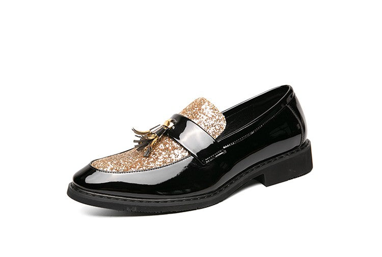 British Style Sequined Leather Shoes Men Golden Men's Loafers Big Size 38-47 Luxury Comfortable Business Shoes Men Formal Shoes