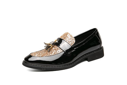 British Style Sequined Leather Shoes Men Golden Men's Loafers Big Size 38-47 Luxury Comfortable Business Shoes Men Formal Shoes