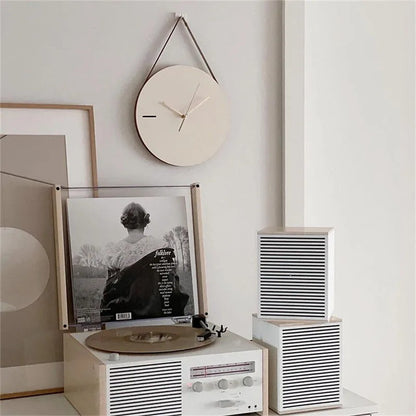 Korean style Wooden Wall Clock Minimalist Wood Silent Mute Clocks Bed Room Quartz Watch Furniture Hanging Ornaments Photo Prop