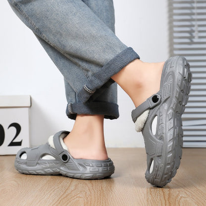 Big Size Winter Casual Men's Slippers Indoor Waterproof PU Leather Home Shoes Fur Flat Warm Fashion Bedroom Houseshoes