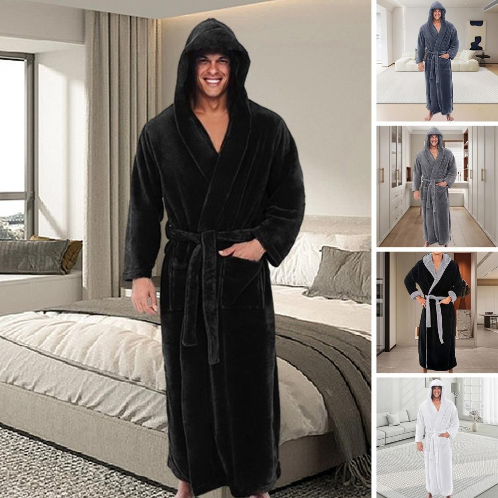 Men Hooded Bathrobe Kimono Soft Fluffy Water Absorbent  Hooded Fleece Bathrobe Shower Wrap Extra Large Bathrobe Sleepwear Lounge