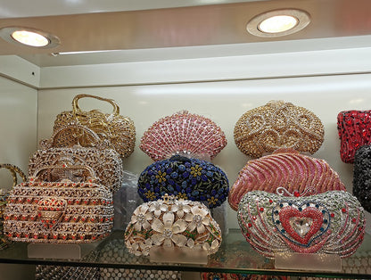 XIYUAN Popcorn Crystal Clutch Bags MINI Metal Box Minaudiere Purses Wedding Party Dinner Handbags Rhinestone Clutches Bags Gift