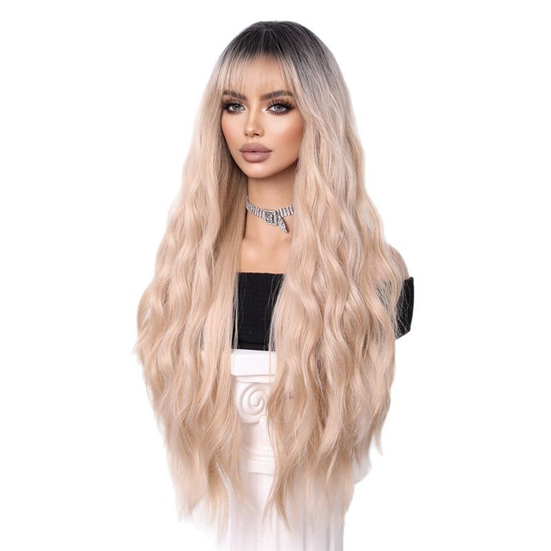 Peruca Ondulada Front Lace com Franja Cabelo Cacheado Longo Para Mulheres Cosplay Perucas Sintéticas Resistentes Linha Capilar Natural Frontal Perucas Sem Cola