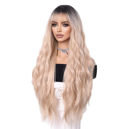 Peruca Ondulada Front Lace com Franja Cabelo Cacheado Longo Para Mulheres Cosplay Perucas Sintéticas Resistentes Linha Capilar Natural Frontal Perucas Sem Cola