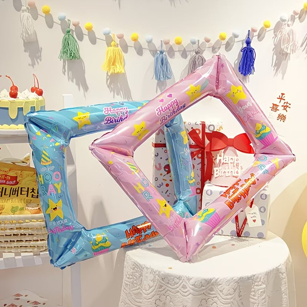 1pc 55.88 cm Photo Frame Foil Balloon with "Happy Birthday!" Written on It - Design - Perfect for Birthday Party Decorations And
