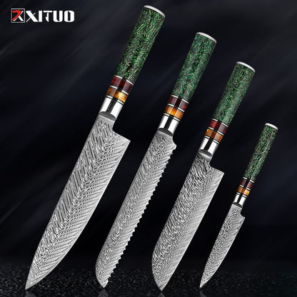 Conjunto de Facas de Cozinha XITUO Luxury Damascus Japonesas Chef Santoku Faca Cutelo Descascar Faca de Pão Cabo de Resina Sintética Destaque