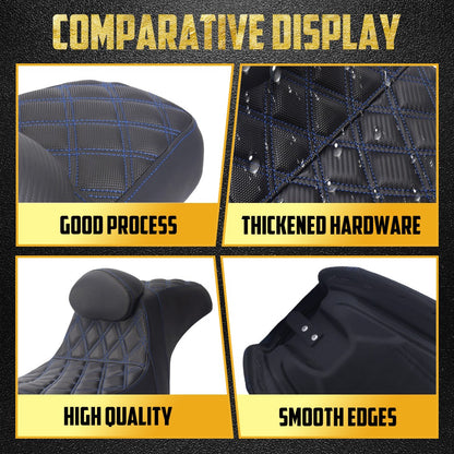 Assento de motocicleta para motorista e passageiro com encosto, almofadas de couro, assento de piloto para Harley Dyna Low Rider Fat Bob FLD 06-2017
