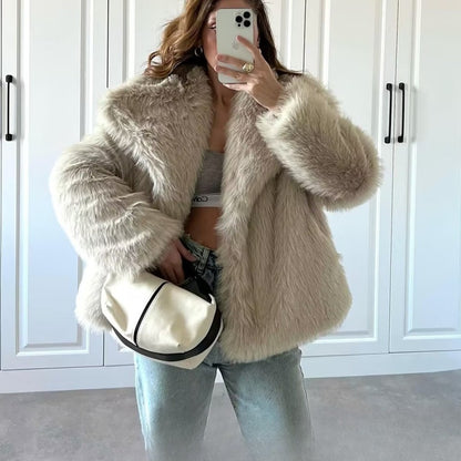 KONDALA Women Brown Faux Fur Jacket Fall Winter Jacket Lapel Loose Jacket 2025 Fashion High Street Elegant Female Jacket Coat