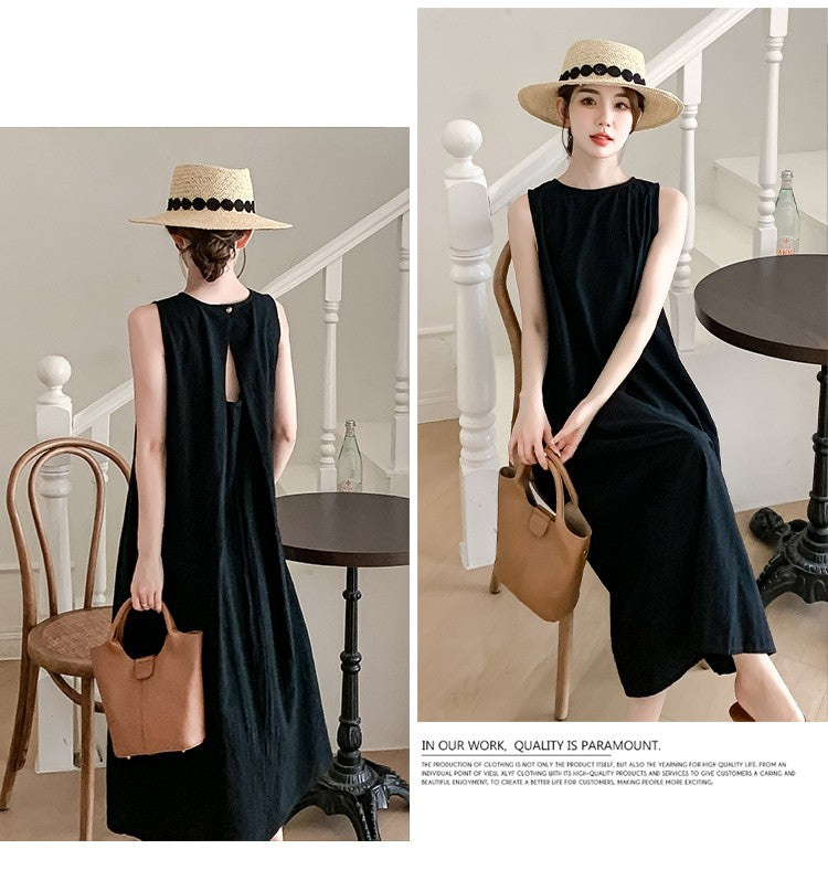 NYFS 2025 Summer New Korea Woman Dress Vestidos Robe Elbise Loose Plus Size Solid Sleeveless Backless Long Dress L-4XL