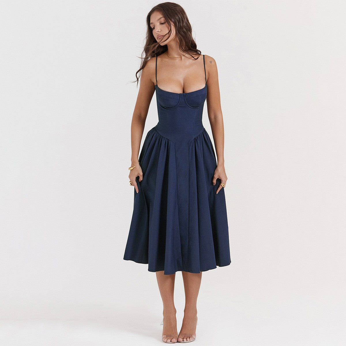 Summer Women Elegant Sleeveless Backless Pleated Dresses Lady Sexy Solid Sling M