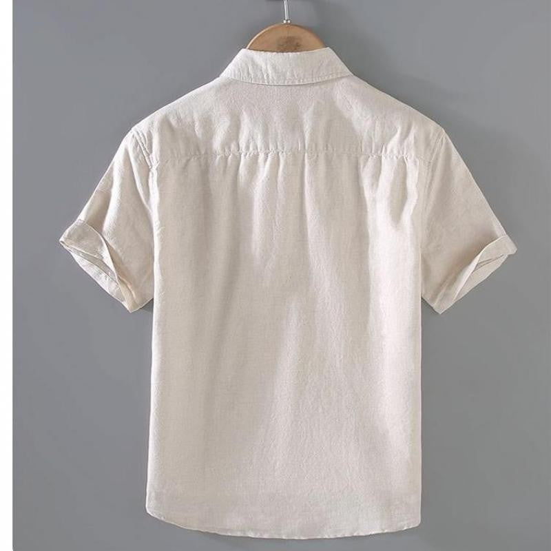 Cotton Linen Hot Sale Men's Short-Sleeved Shirts Summer Streetwear Plain Color Stand Collar Casual Beach Style Plus Size M-3XL