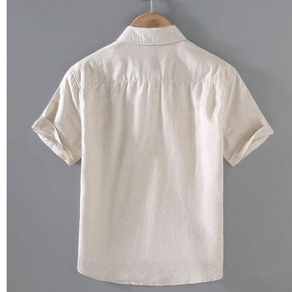 Cotton Linen Hot Sale Men's Short-Sleeved Shirts Summer Streetwear Plain Color Stand Collar Casual Beach Style Plus Size M-3XL