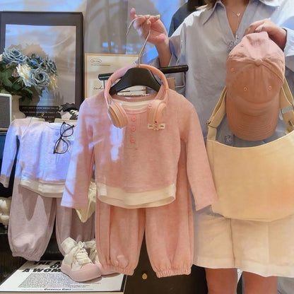 Girls Autumn Outfits Fashionable False Two-Piece Tops and Pants 2 Piece Set Stylish Korean Style Kids Clothing Cute Fall Clothes