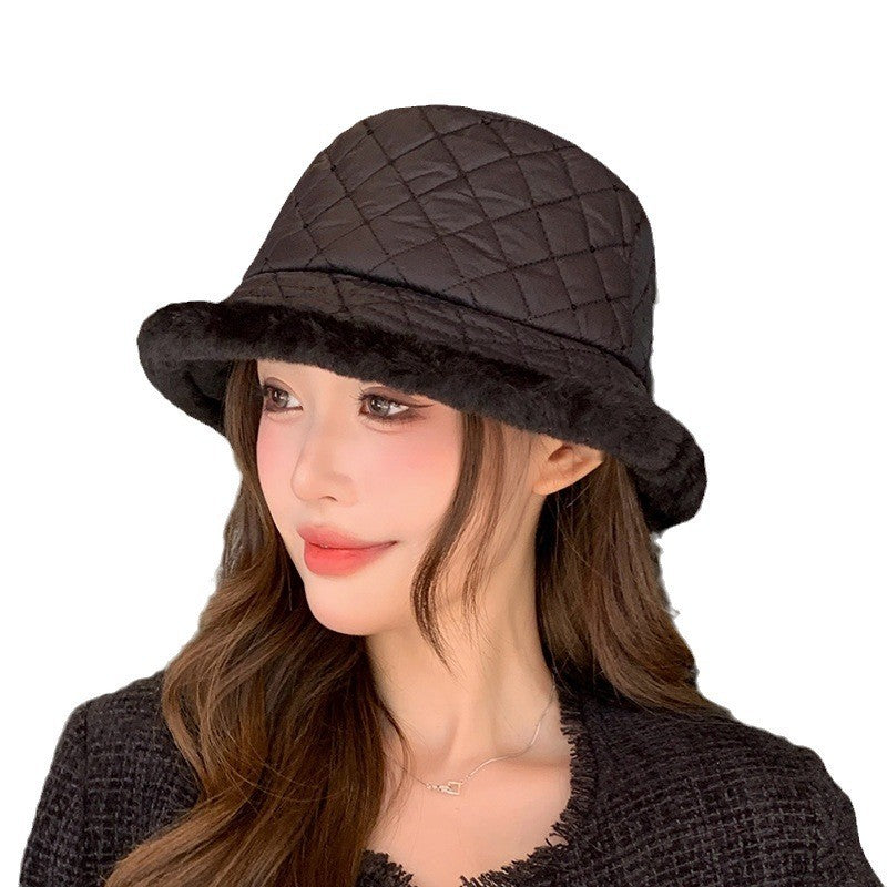 Chapéu de balde coreano feminino celebridade da Internet, marca moderna, quente e espesso, chapéu de bacia, moda versátil, imitação de vison, chapéu de balde de penas.