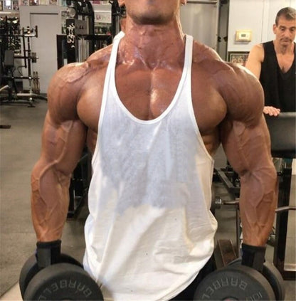 Plain Gym Fitness Bodybuilding Muscle Tank Tops Mens Running Sport Sleeveless Y-back Vests Summer Cool Cotton Breathable Shirts