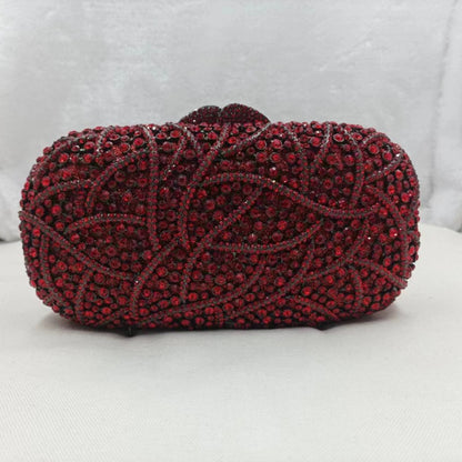 XIYUAN Women Burgundy Stones Evening Bags Crystal Clutch Wedding Party Rhinestone Handbags Bridal Floral Minaudiere Purses Green