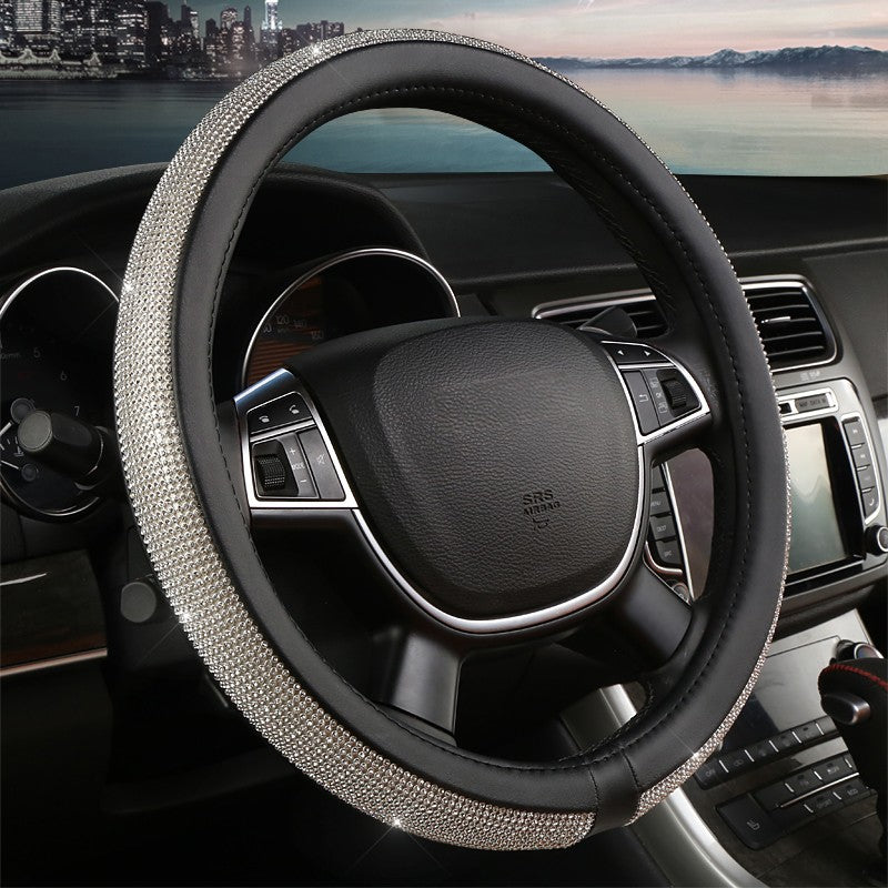 Capa de volante Bing Bling de couro PU com strass de cristal para mulheres, acessórios automotivos