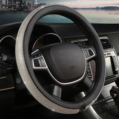 Capa de volante Bing Bling de couro PU com strass de cristal para mulheres, acessórios automotivos