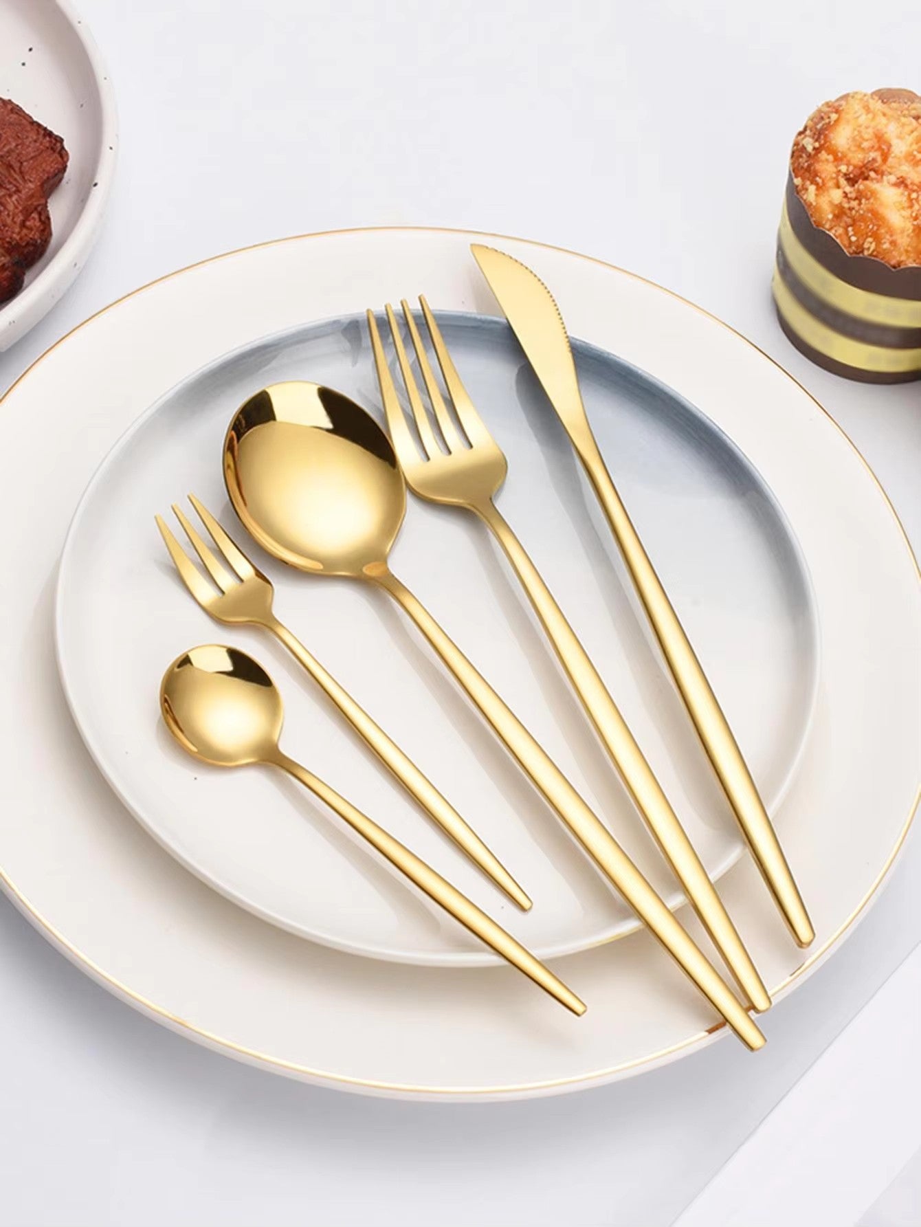 Conjunto de Talheres 24 Peças Aço Inoxidável Preto Dourado Faca Garfo Colher Talheres Ocidentais Prata Utensílios de Mesa