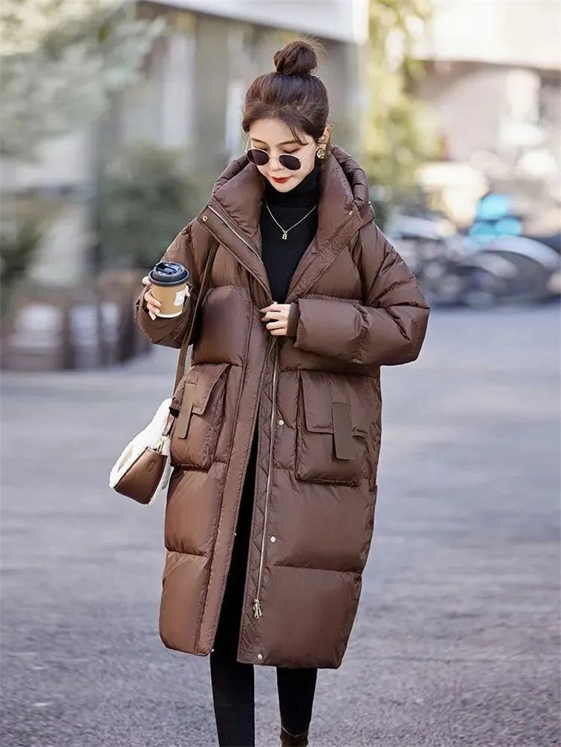 Mid to Long Down Jacket Knee Length 2024 Winter New Item Thickened Warm Fashionable Loose Versatile Jacket Women's Solid Color