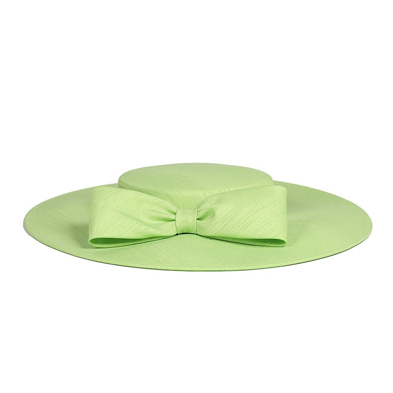 FS Elegante Chapéu de Aba Larga Marfim Feminino Grande Laço Ocasião Formal Kentucky Boné Feminino Casamento Coquetel Festa Fedora de Topo Reto 2024
