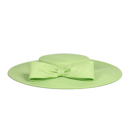 FS Elegante Chapéu de Aba Larga Marfim Feminino Grande Laço Ocasião Formal Kentucky Boné Feminino Casamento Coquetel Festa Fedora de Topo Reto 2024