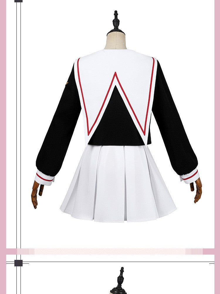 Women Spring Summer Sailor JK Uniform Full Set, Japanese Academy Outfit with Top Pleated Skirt Hat Bow Tie Socks