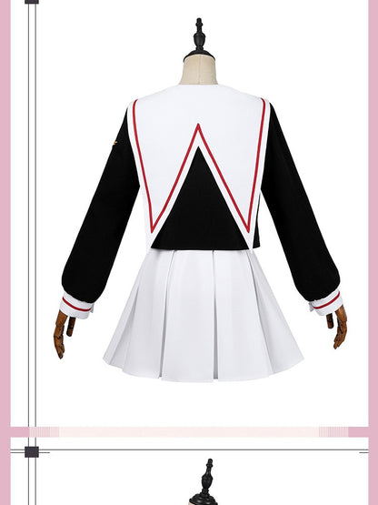Women Spring Summer Sailor JK Uniform Full Set, Japanese Academy Outfit with Top Pleated Skirt Hat Bow Tie Socks