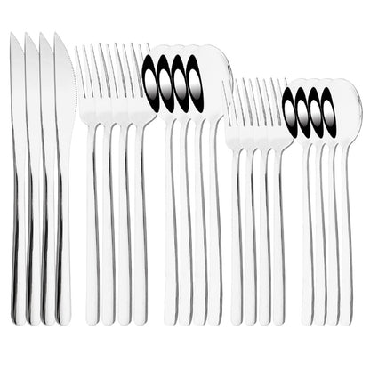 20Pcs Pink Silver Dinnerware Set Knife Dessert Fork Spoon Flatware Cutlery Set 304 Stainless Steel Silverware Tableware Kitchen