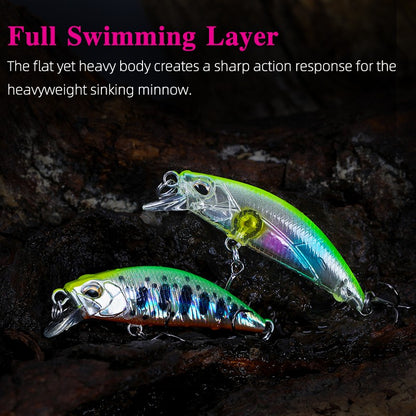 TSURINOYA DW63 50mm/5g Isca Artificial Minnow Jerkbait de Afundamento Wobblers de Plástico Rígido para Pesca de Robalo Truta e Lúcio