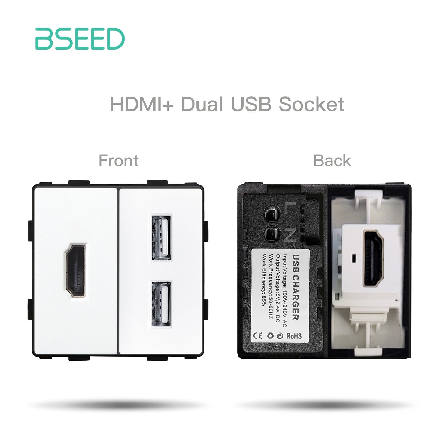BSEED EU Standard Wall Socket with USB RJ45 TV Satellite Plug Glass Panel DIY Free Combination Function Part for Home Automation