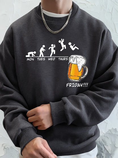 Friday Beer Lover Funny Printed Men Sweatshirt Winter Fleece Warm Hoodies Korean Loose Crewneck Pullovers Hip Hop Male Clothes