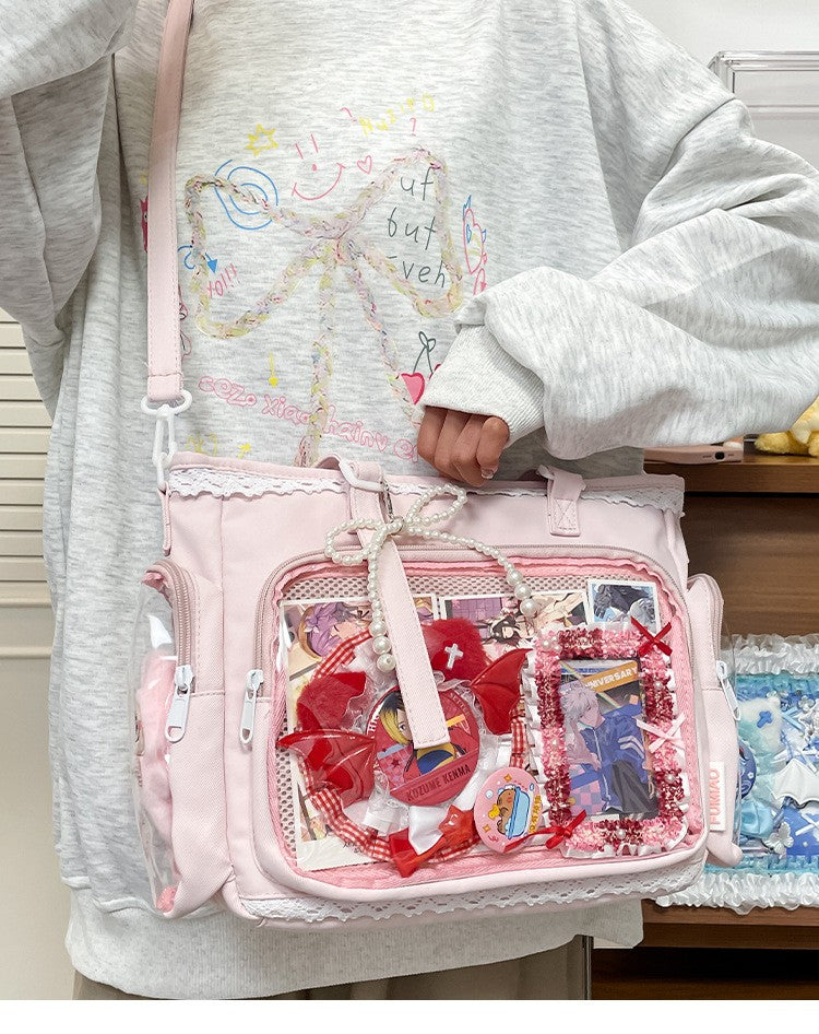 New Japanese Style Transparent Crossbody Bag Cute Candy Color Commuting Shoulder Bag for Girls Simple and Casual Texture Ita Bag
