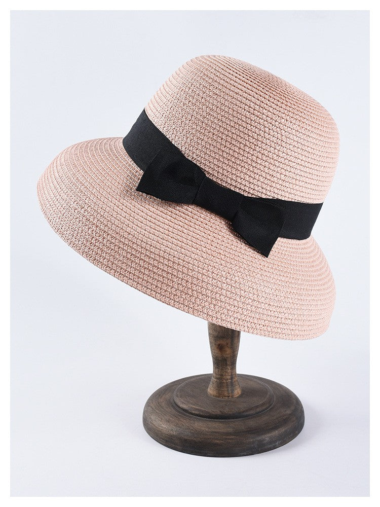 USPOP Novas chapéus de sol femininos moda laço chapéu de palha casual verão aba larga chapéu de praia feminino chapéu de verão