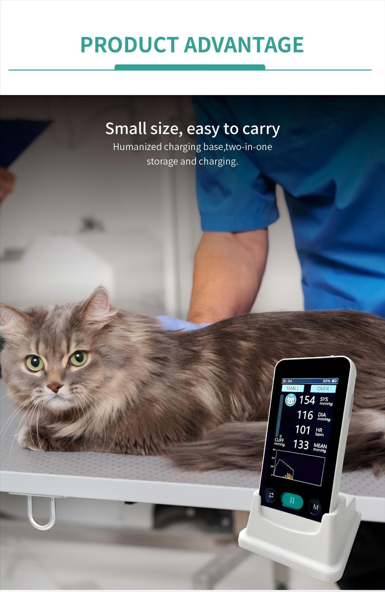 Monitor de Pressão Arterial Animal Eletrônico Portátil Medidor BP para Gatos Cães Uso Veterinário