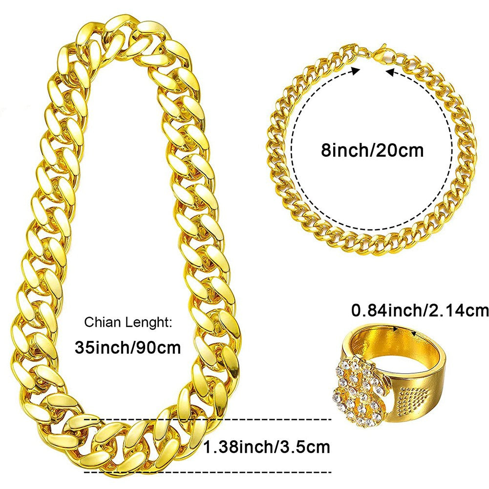 80s 90s Costume Outfit Set Big Gold Chain 80s/90s Rapper Accessories Glasses Bracelet Hip Hop Fancy Dress Costumes for Men Women