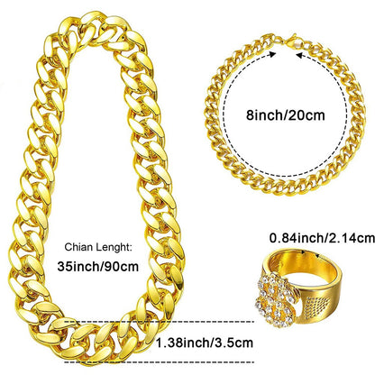80s 90s Costume Outfit Set Big Gold Chain 80s/90s Rapper Accessories Glasses Bracelet Hip Hop Fancy Dress Costumes for Men Women