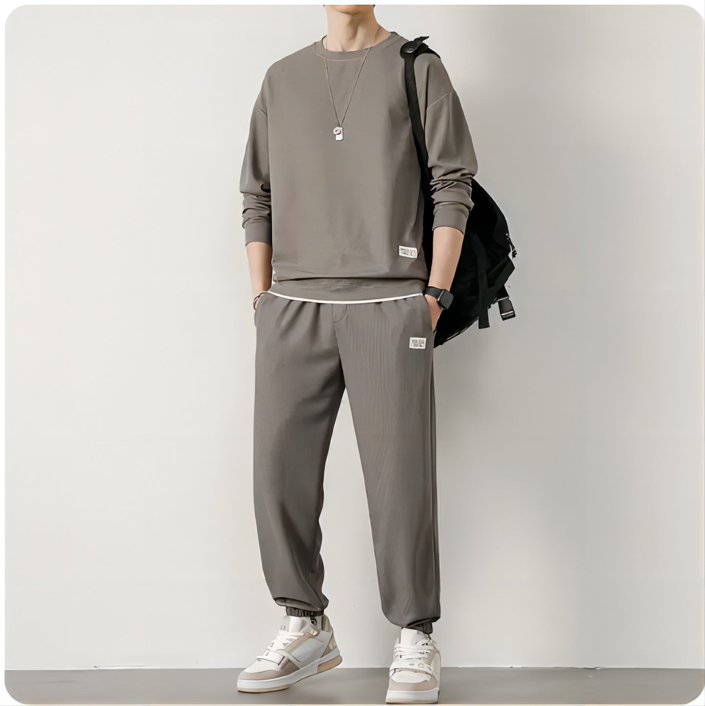 Men's Waffle Suit Sets Casual Long Sleeved Sweatshirt and Pants for Sports Men's T-shirt Hoodie Casual Trousers Set Loose Fit