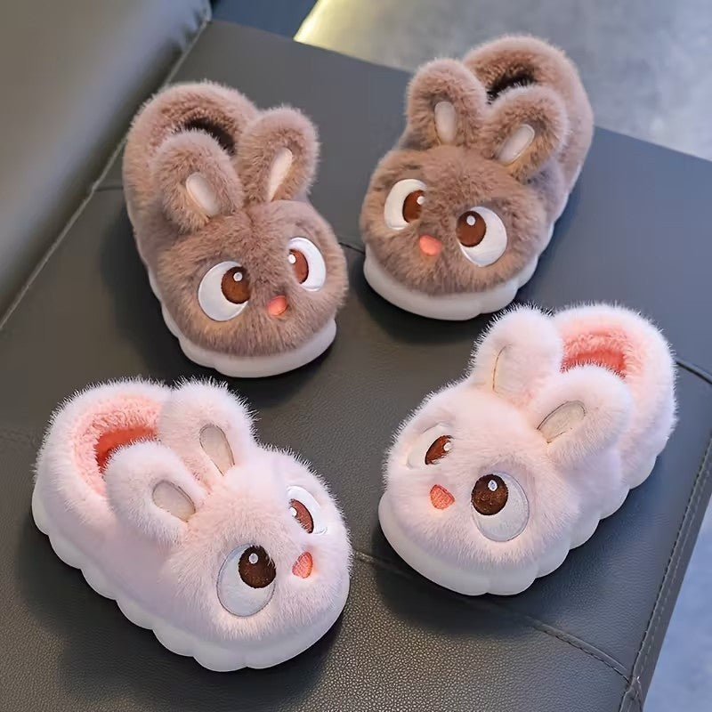 Boys & Girls Autumn Winter Cotton Slippers Kids Slip-On Warm Shoes Cute Rabbit Non-slip Soft Comfortable Plush Home Indoor Shoes