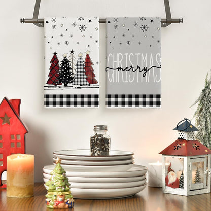 2/4pcs Christmas towels, snowflakes, Christmas trees, snowmen patterns, kitchen cleaning towels, dishwashing towels, hand towels