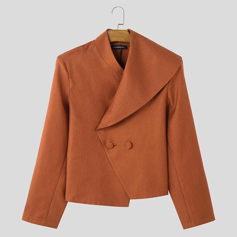 Casual Stylish Style Tops INCERUN New Men Asymmetrical Collar Suit Handsome Male Solid All-match Loose Long Sleeved Blazers 2025