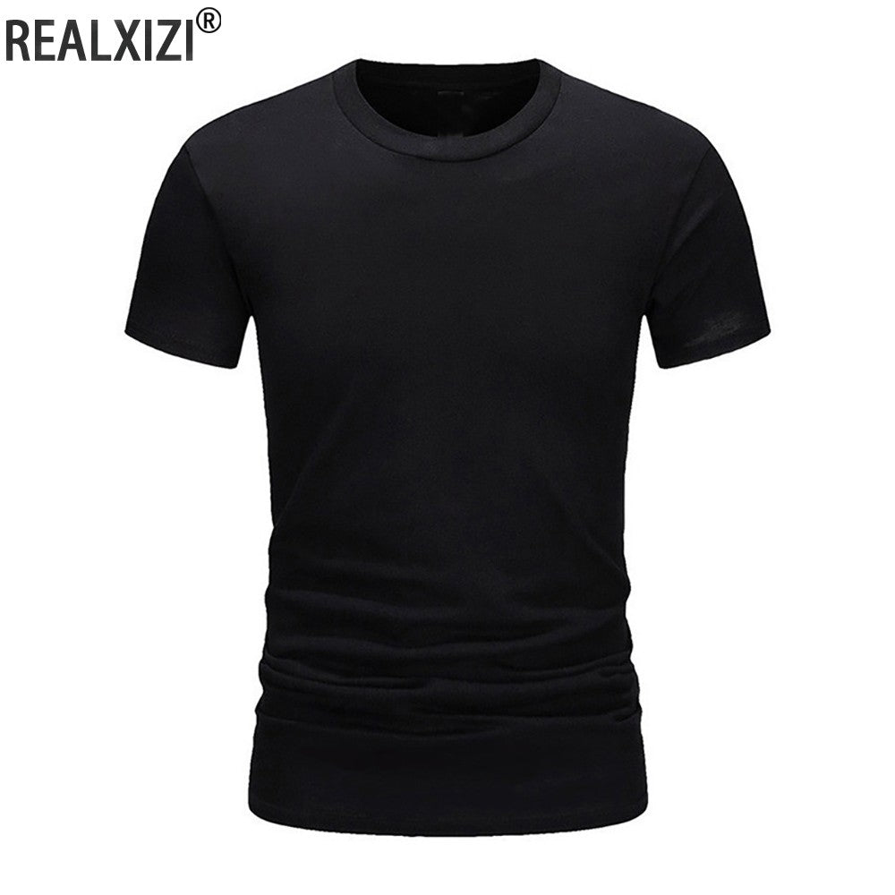 Summer Men's Cotton T-shirt Fashion Slim Black Short Sleeved Comfortable Casual Round Neck T-shirts Top Men's Clothing