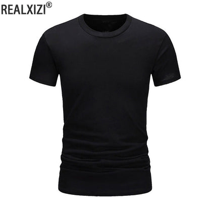 Summer Men's Cotton T-shirt Fashion Slim Black Short Sleeved Comfortable Casual Round Neck T-shirts Top Men's Clothing