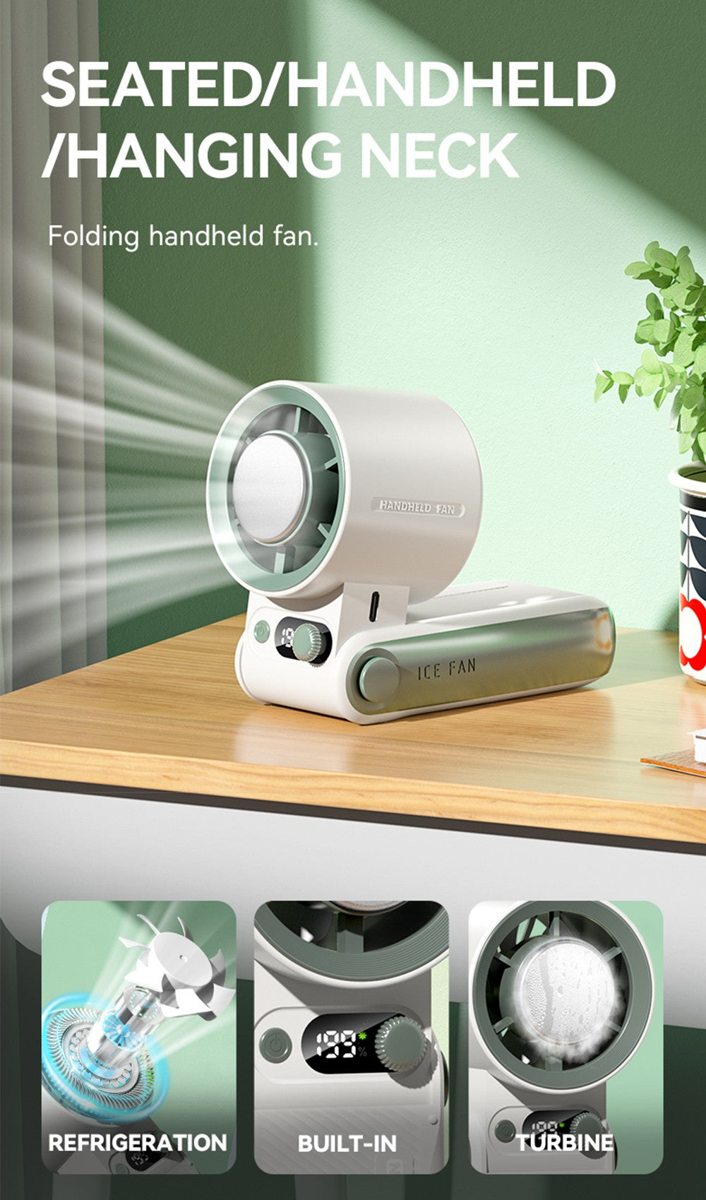 Handheld Turbo Fan, 199 Speed Settings, USB Cooling, Long Battery Life, Quiet And Portable For Outdoor